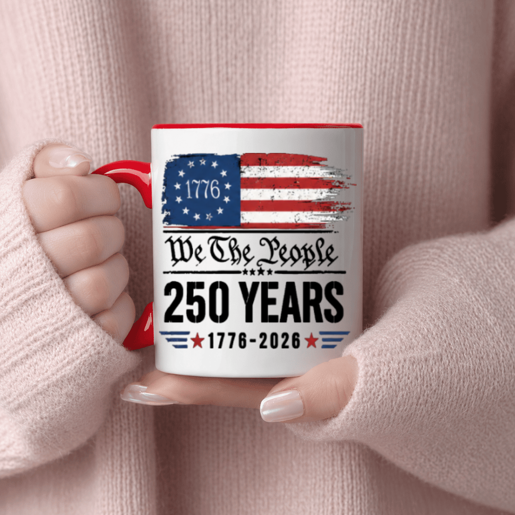 America 250 Years Accent Mug – 4th of July 1776-2026 Tee for Men Women, Distressed Flag Patriotic Design - lifestyle view